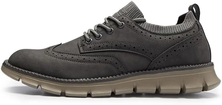 Men's Wingtip Oxford Brogue Shoes, Knit Collar, Casual Dress Sneakers, Brown,Black