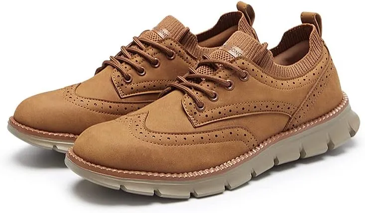 Men's Wingtip Oxford Brogue Shoes, Knit Collar, Casual Dress Sneakers, Brown,Black