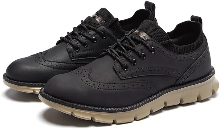 Men's Wingtip Oxford Brogue Shoes, Knit Collar, Casual Dress Sneakers, Brown,Black