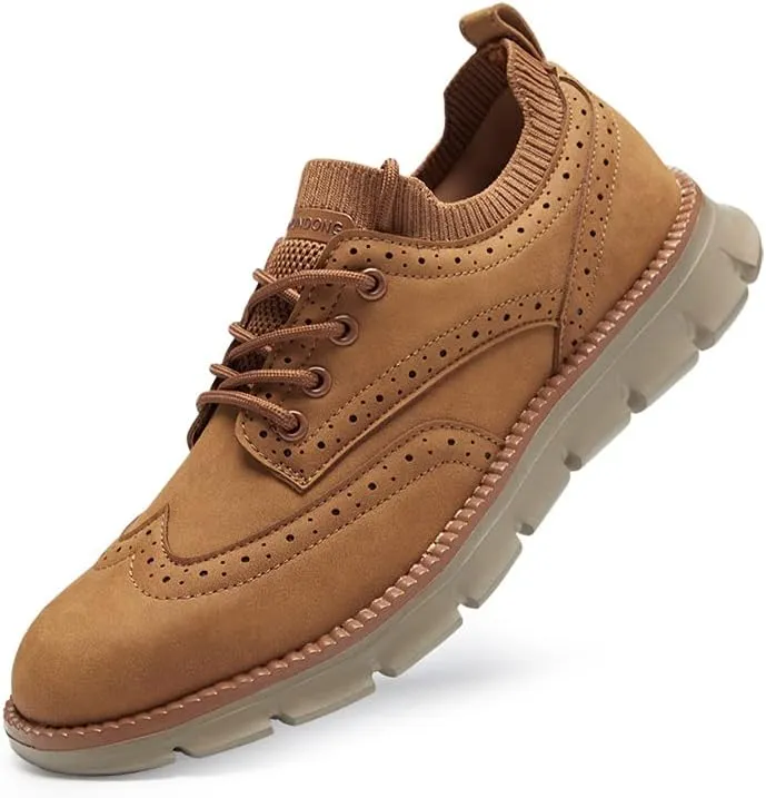 Men's Wingtip Oxford Brogue Shoes, Knit Collar, Casual Dress Sneakers, Brown,Black