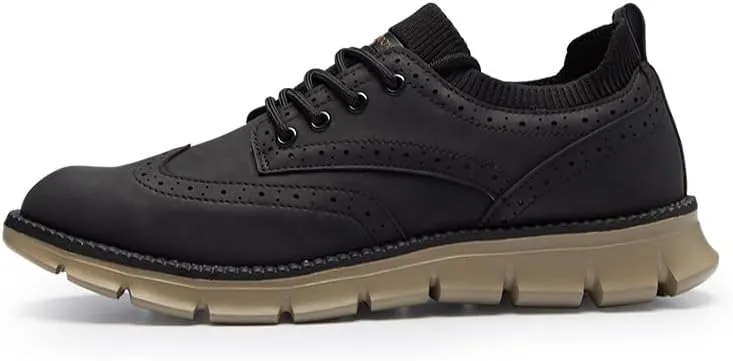 Men's Wingtip Oxford Brogue Shoes, Knit Collar, Casual Dress Sneakers, Brown,Black