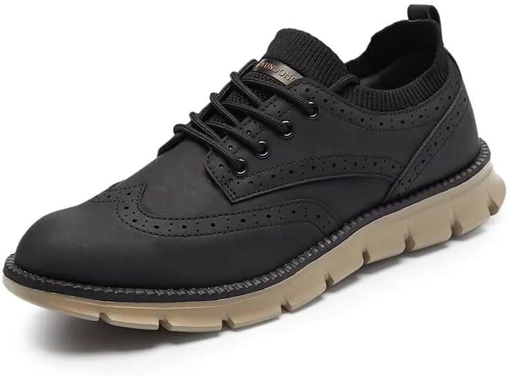 Men's Wingtip Oxford Brogue Shoes, Knit Collar, Casual Dress Sneakers, Brown,Black