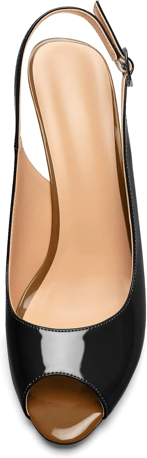 Mettesally Women's Peep Toe Heels Slingback Sandals Kitten High Heel Ankle Strap Heeled Sandals Pumps