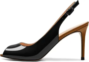 Mettesally Women's Peep Toe Heels Slingback Sandals Kitten High Heel Ankle Strap Heeled Sandals Pumps