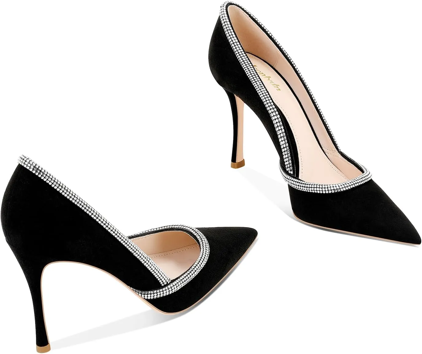 MSONLYDN Women's High Heels Pointed Toe Stiletto Heeled Rhinestone Satin Prom Dress Wedding Bridal Party Pumps