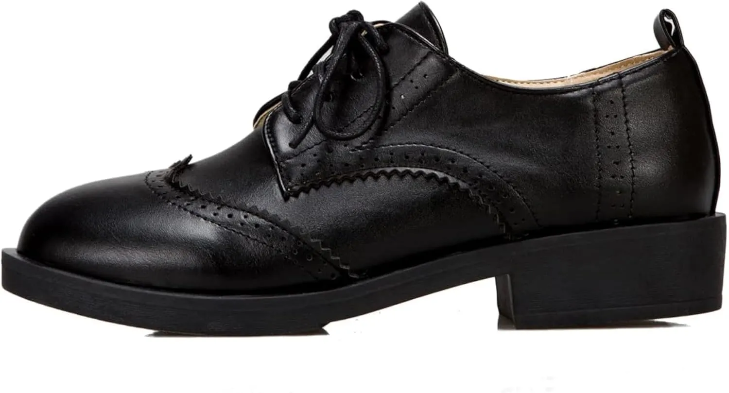 Oxfords Women's Brogue Shoes Girl Cute Round Head Strap Uniform Shoes Lightweight Casual Low Heel