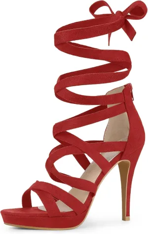 Perphy Strappy Platform Lace Up Stiletto Heels Sandals for Women