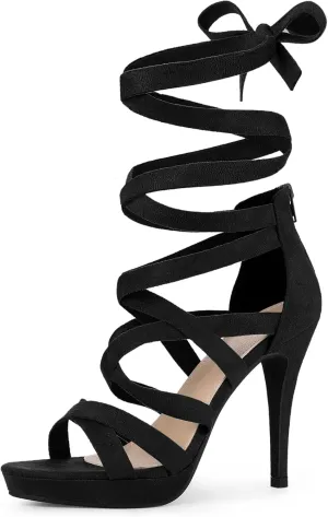 Perphy Strappy Platform Lace Up Stiletto Heels Sandals for Women