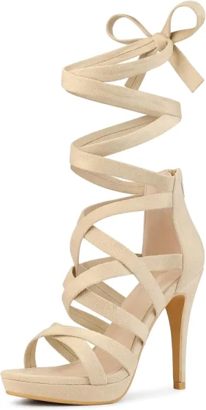 Perphy Strappy Platform Lace Up Stiletto Heels Sandals for Women