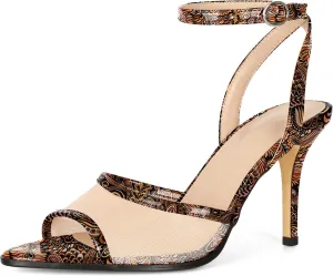 SAMMITOP Women's High Heels Sexy Stiletto Sandals Open Peep Toe Mesh Sparkly Rhinestones Ankle Strap Dress Wedding Party Pumps Shoes 3.5 Inch