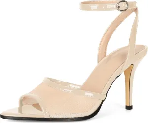 SAMMITOP Women's High Heels Sexy Stiletto Sandals Open Peep Toe Mesh Sparkly Rhinestones Ankle Strap Dress Wedding Party Pumps Shoes 3.5 Inch