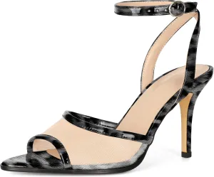 SAMMITOP Women's High Heels Sexy Stiletto Sandals Open Peep Toe Mesh Sparkly Rhinestones Ankle Strap Dress Wedding Party Pumps Shoes 3.5 Inch