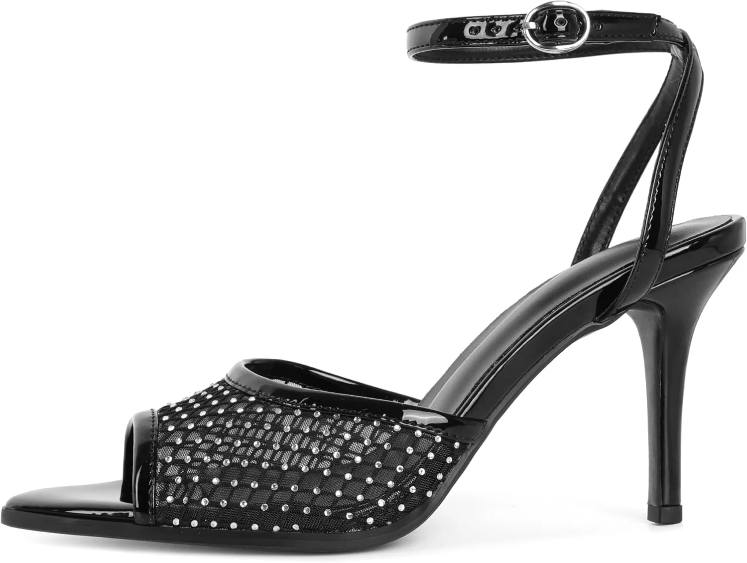 SAMMITOP Women's High Heels Sexy Stiletto Sandals Open Peep Toe Mesh Sparkly Rhinestones Ankle Strap Dress Wedding Party Pumps Shoes 3.5 Inch