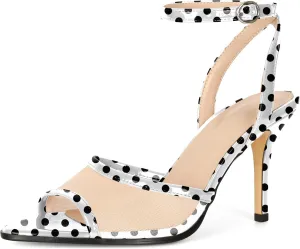 SAMMITOP Women's High Heels Sexy Stiletto Sandals Open Peep Toe Mesh Sparkly Rhinestones Ankle Strap Dress Wedding Party Pumps Shoes 3.5 Inch