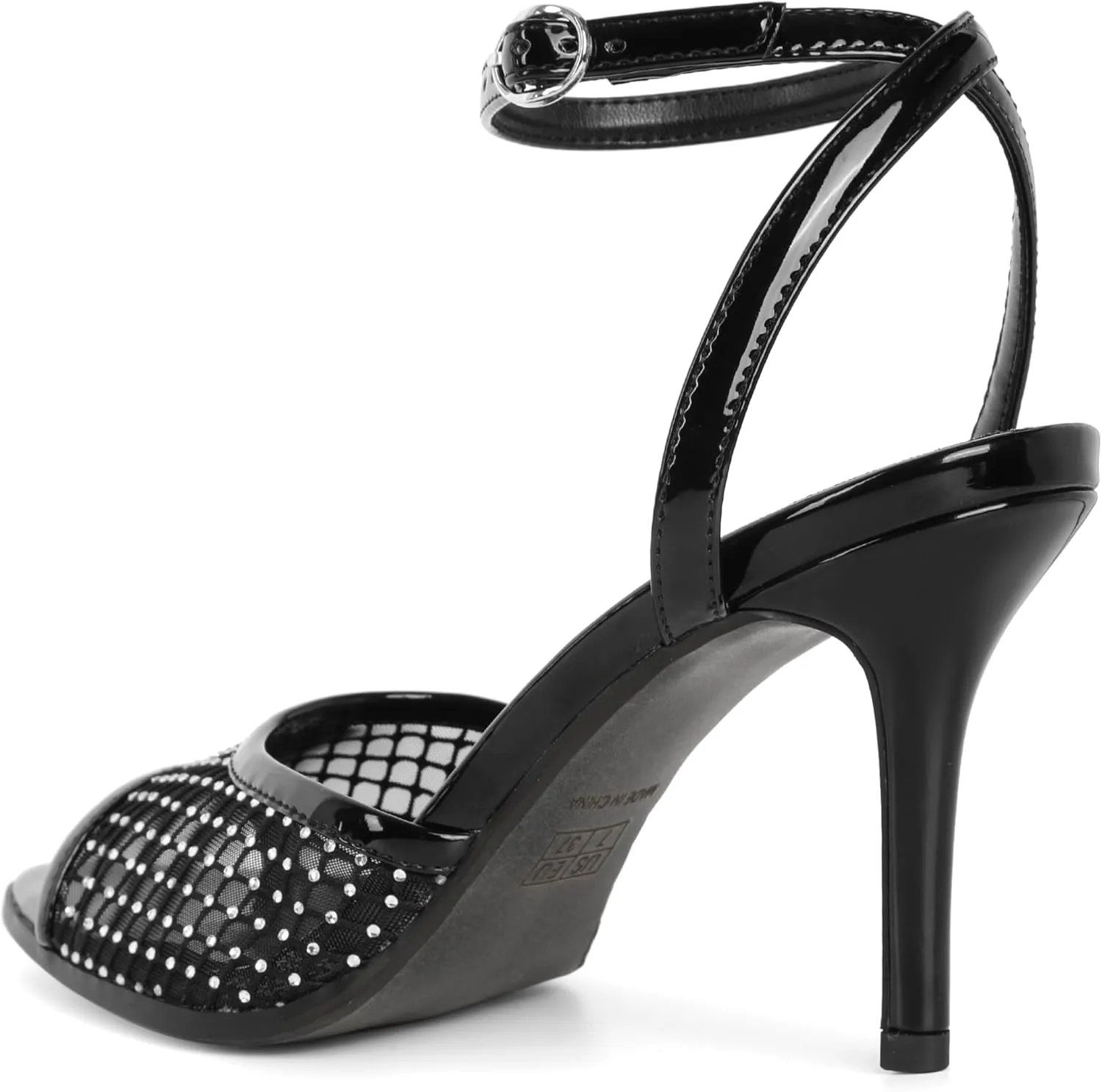 SAMMITOP Women's High Heels Sexy Stiletto Sandals Open Peep Toe Mesh Sparkly Rhinestones Ankle Strap Dress Wedding Party Pumps Shoes 3.5 Inch