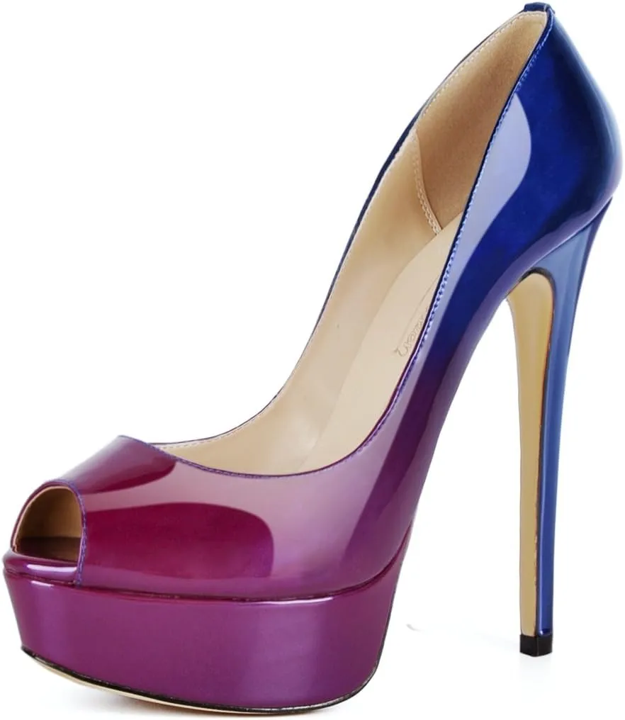 sexytag Women's Platform Heels Peep Toe Pumps Slip On High Stiletto Heels