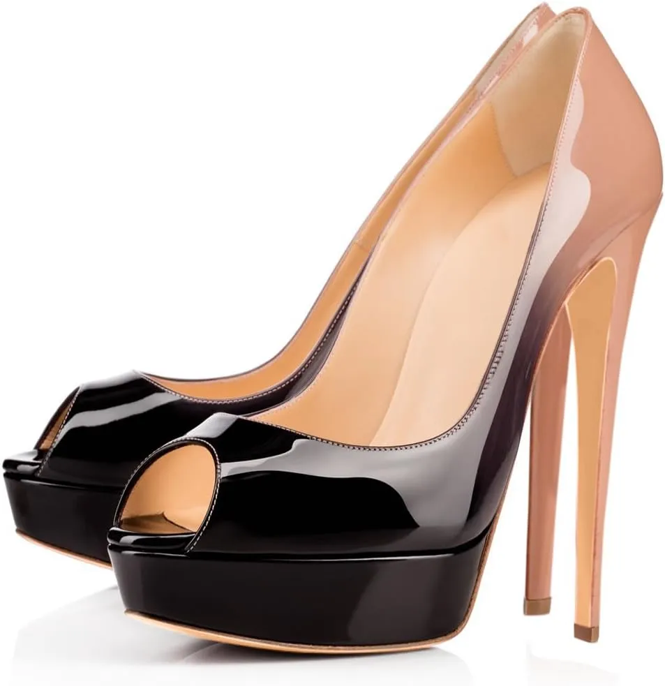sexytag Women's Platform Heels Peep Toe Pumps Slip On High Stiletto Heels