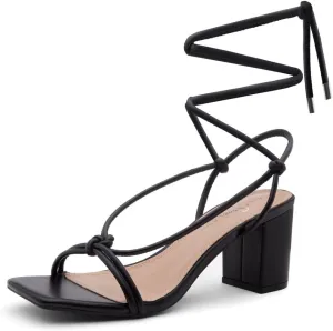 Shoe Land SL-Sweets Women's Lace-Up Chunky Low Heels, Strappy Ankle Wrap Tie-Up Block Short Heels  Semi-Casual Heeled Sandals for Prom Wedding and Party