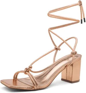 Shoe Land SL-Sweets Women's Lace-Up Chunky Low Heels, Strappy Ankle Wrap Tie-Up Block Short Heels  Semi-Casual Heeled Sandals for Prom Wedding and Party