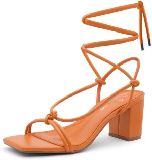 Shoe Land SL-Sweets Women's Lace-Up Chunky Low Heels, Strappy Ankle Wrap Tie-Up Block Short Heels  Semi-Casual Heeled Sandals for Prom Wedding and Party