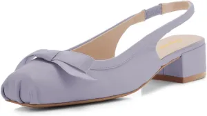 Tang'scuisins Women Elegant Bow Slingback Slip on Pumps Pleated Closed Square Toe Sandals Low Block Heels Stylish Prom Wedding Dress Party Shoes Size 4-16 US