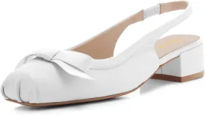Tang'scuisins Women Elegant Bow Slingback Slip on Pumps Pleated Closed Square Toe Sandals Low Block Heels Stylish Prom Wedding Dress Party Shoes Size 4-16 US
