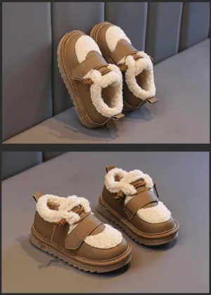 Toddler Little Kid Spring Autumn Winter Cotton Shoes,Girls Minimalist Plush Warm Sneakers, Girls Plus Velvet Thickened Slip-on Loafers,Non-Slip&Versatile