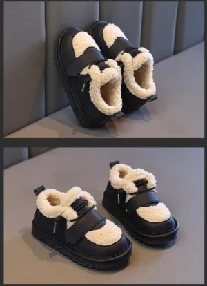 Toddler Little Kid Spring Autumn Winter Cotton Shoes,Girls Minimalist Plush Warm Sneakers, Girls Plus Velvet Thickened Slip-on Loafers,Non-Slip&Versatile