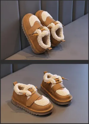 Toddler Little Kid Spring Autumn Winter Cotton Shoes,Girls Minimalist Plush Warm Sneakers, Girls Plus Velvet Thickened Slip-on Loafers,Non-Slip&Versatile