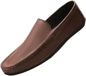 Vintage Loafers for Men Faux Leather Wedding Outdoor Round Toe Lightweight Comfortable Anti-Slip Walking Classic Slip-on