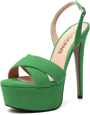 WAYDERNS Womens Suede Peep Toe Solid Buckle Ankle Strap Slingback Dress Platform Dating Stiletto High Heel Heeled Sandals 6 Inch
