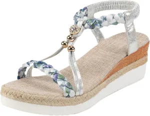 Wedge Sandals for Women Open Toe Espadrilles Platform Fashion Sandals Non Slip Ankle Elastic Floral Bohemian Sandals