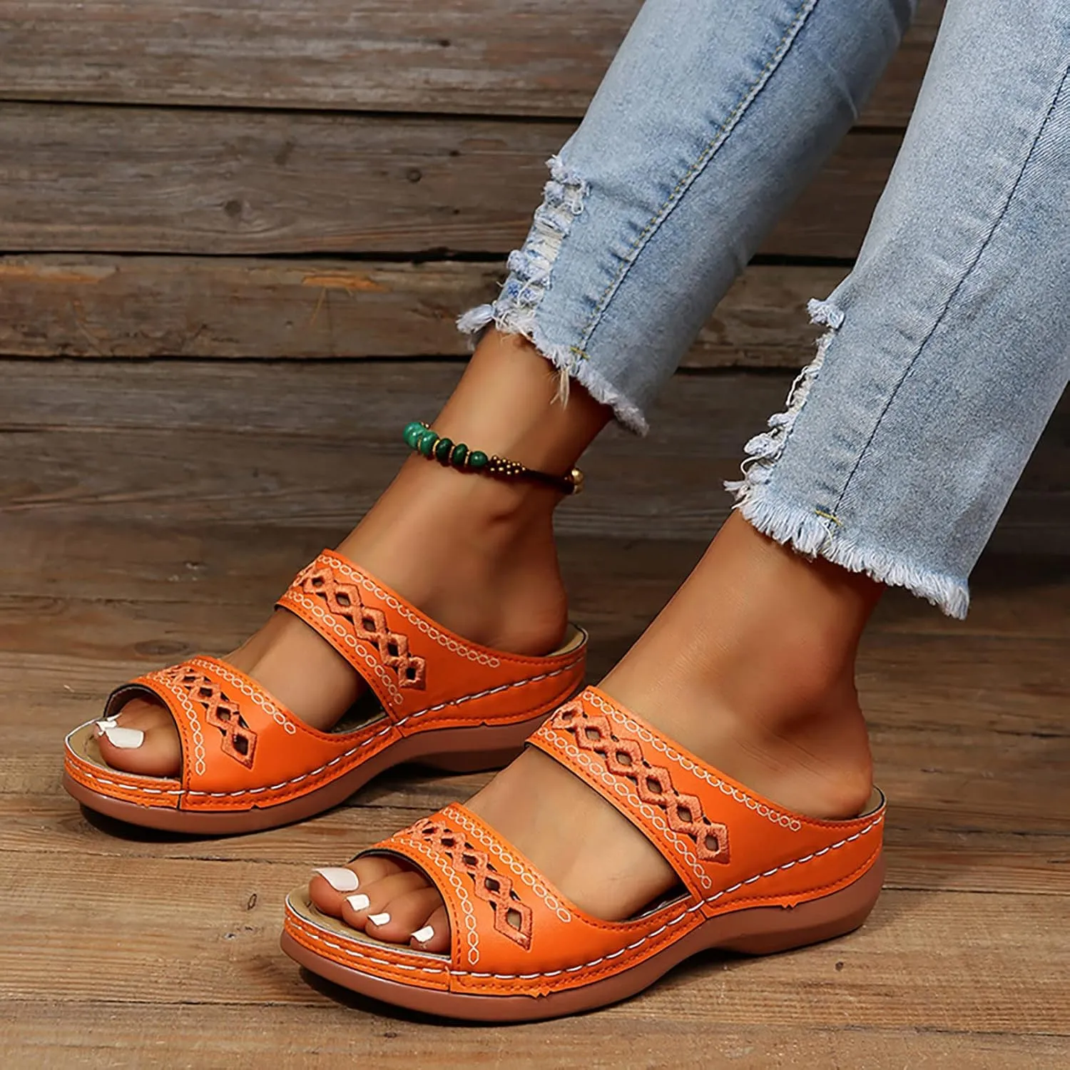 White Sandals Platform Sandals Women's Open Toes one Band Ankle Strap Flat Sandals Wedge Sandals for Women Low Heel