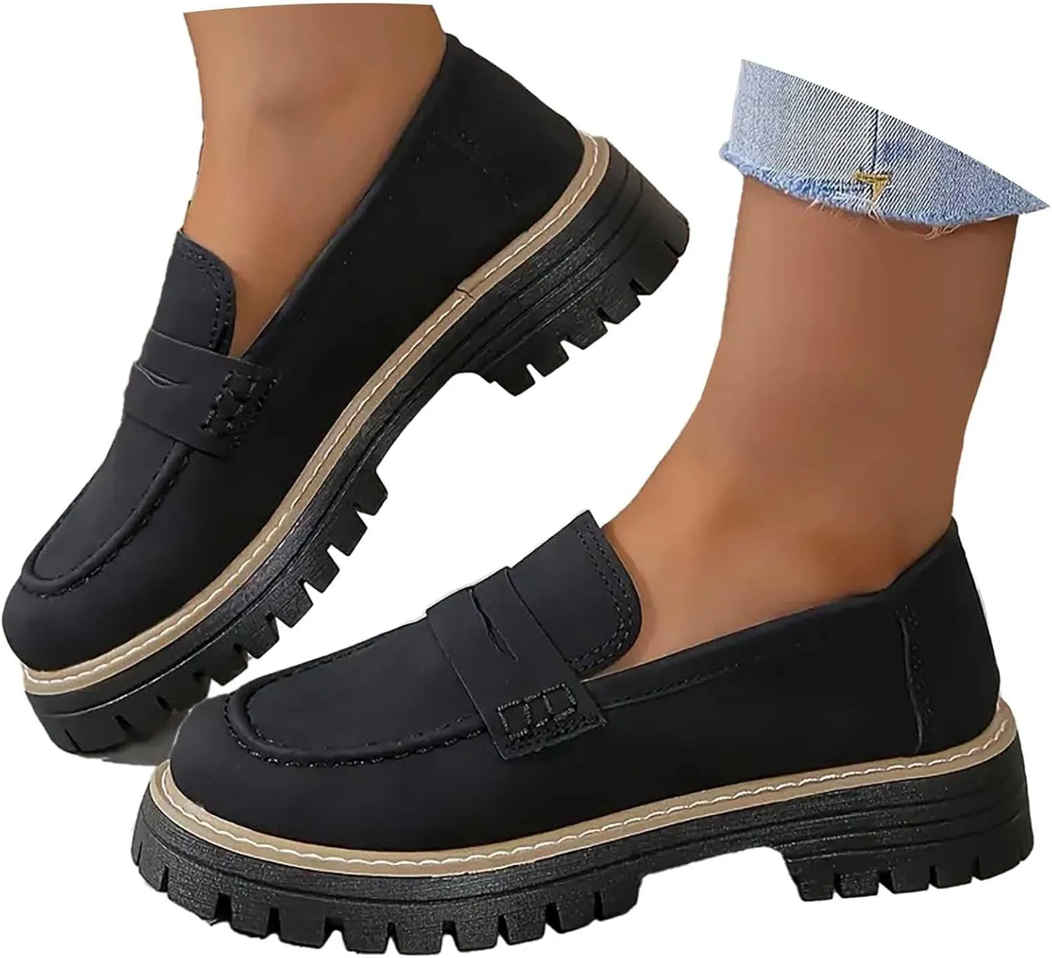 Women Loafers Shoes Comfortable Dress Shoes Platform Leather Shoes Chunky Penny Loafers Wide Oxford Loafers Work Shoe
