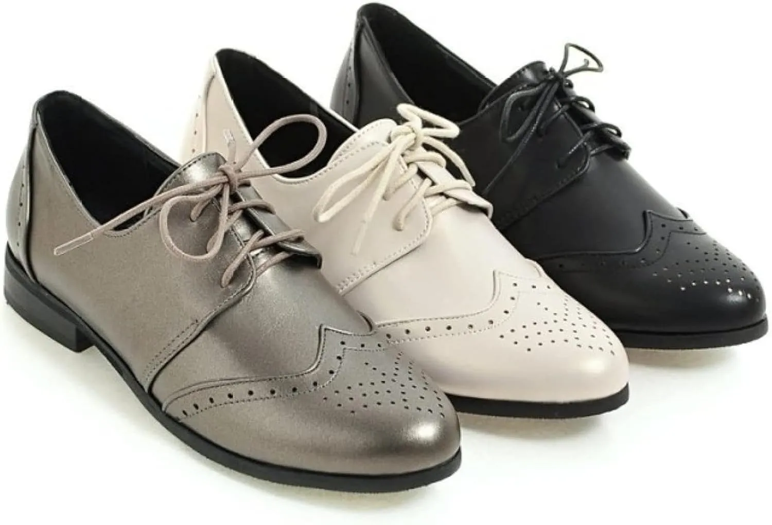 Women's Casual Low Heel Brogue Shoes, Lace up Perforated Oxford Shoes, Comfortable Round Toe Office Dress Shoes