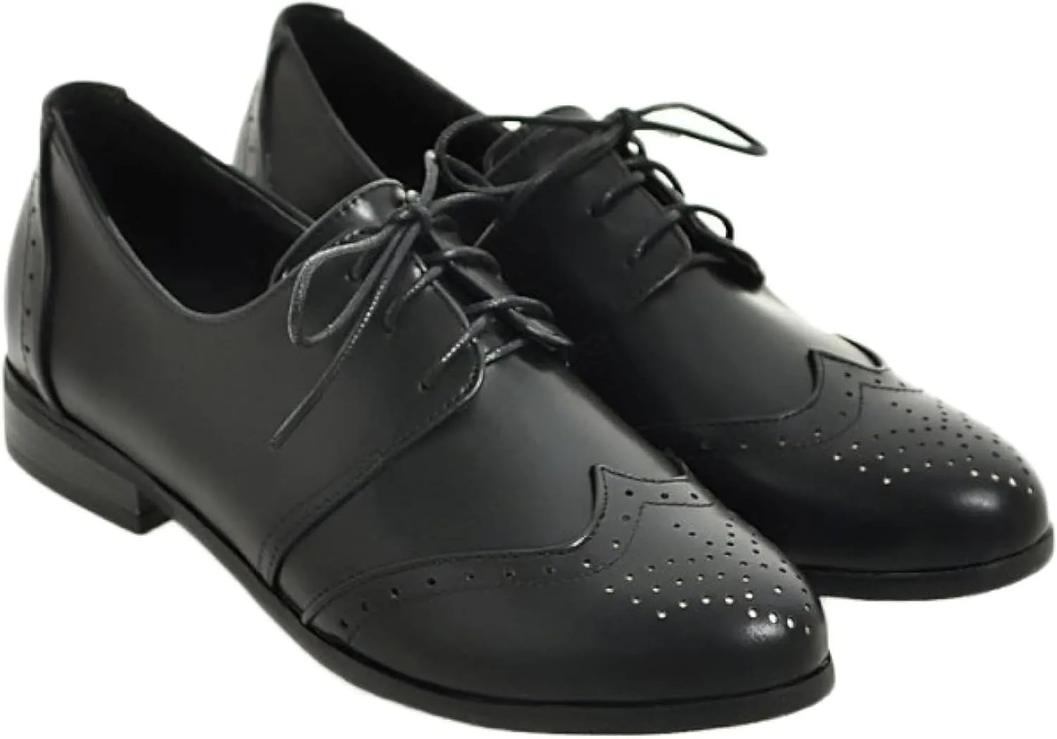 Women's Casual Low Heel Brogue Shoes, Lace up Perforated Oxford Shoes, Comfortable Round Toe Office Dress Shoes