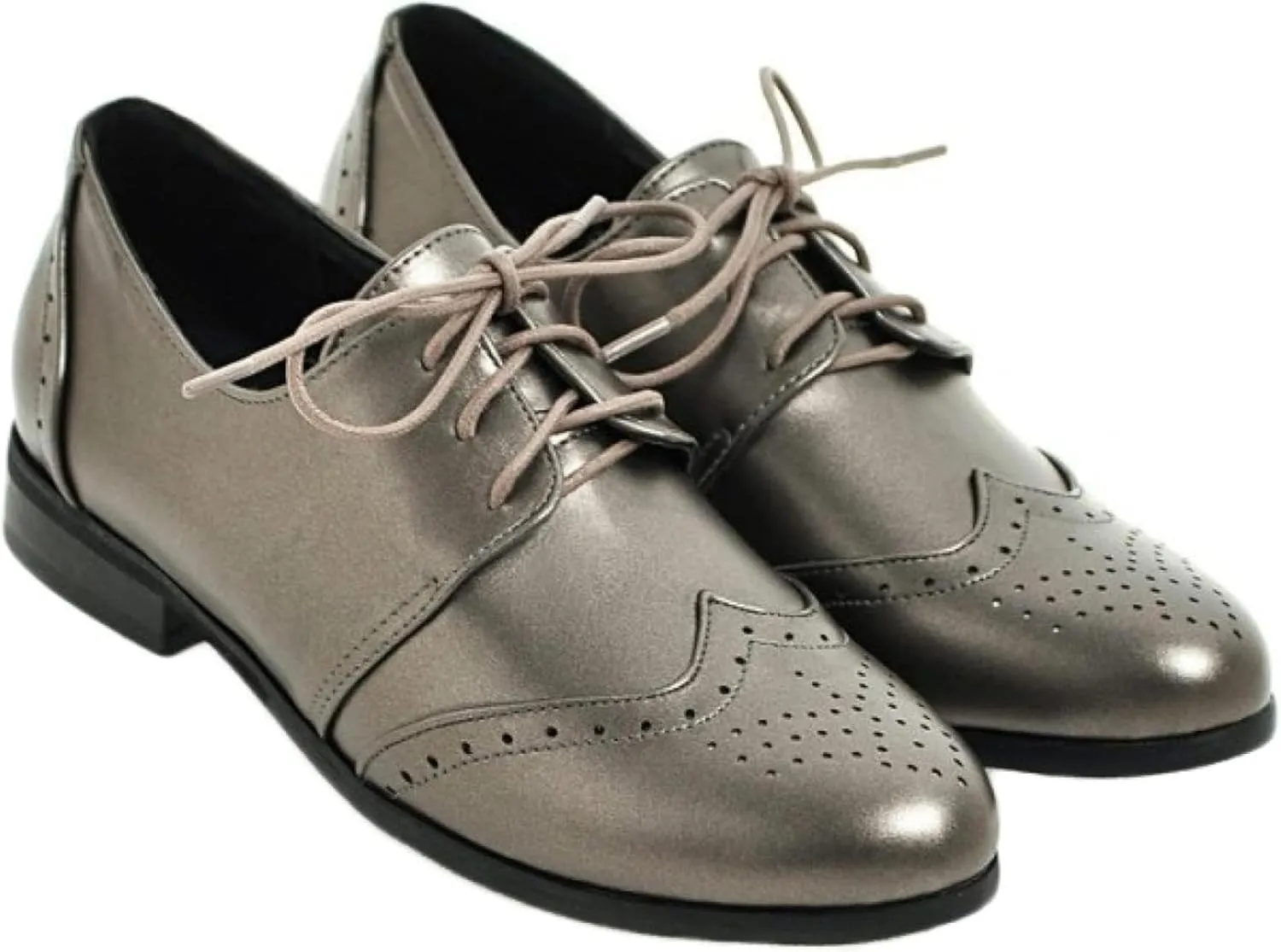 Women's Casual Low Heel Brogue Shoes, Lace up Perforated Oxford Shoes, Comfortable Round Toe Office Dress Shoes