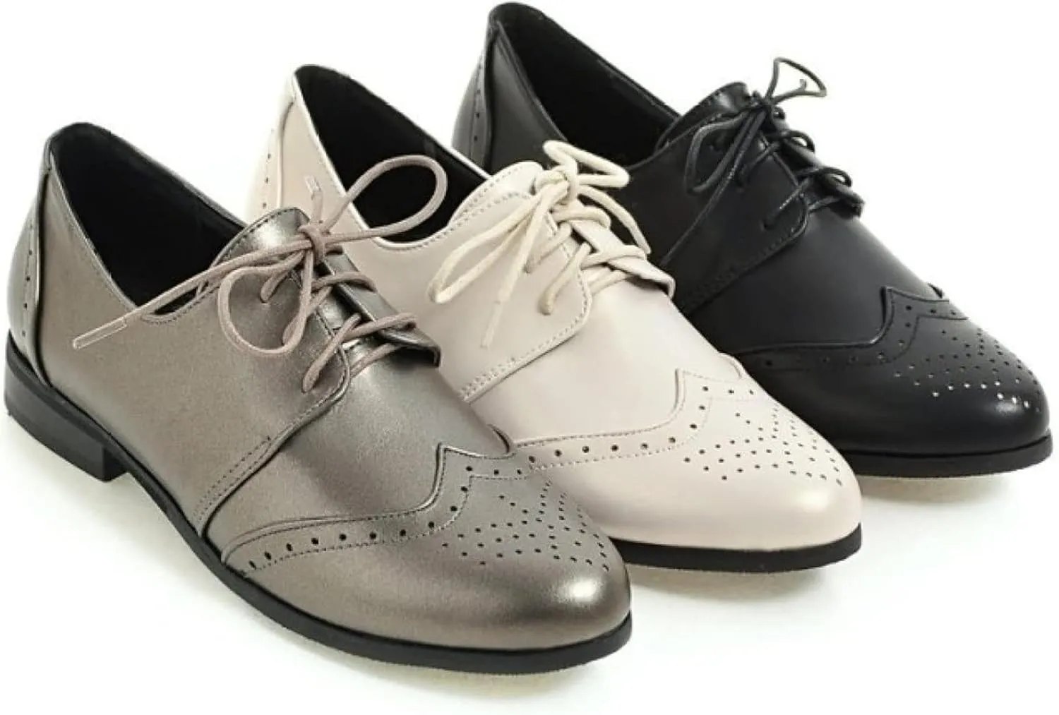 Women's Casual Low Heel Brogue Shoes, Lace up Perforated Oxford Shoes, Comfortable Round Toe Office Dress Shoes