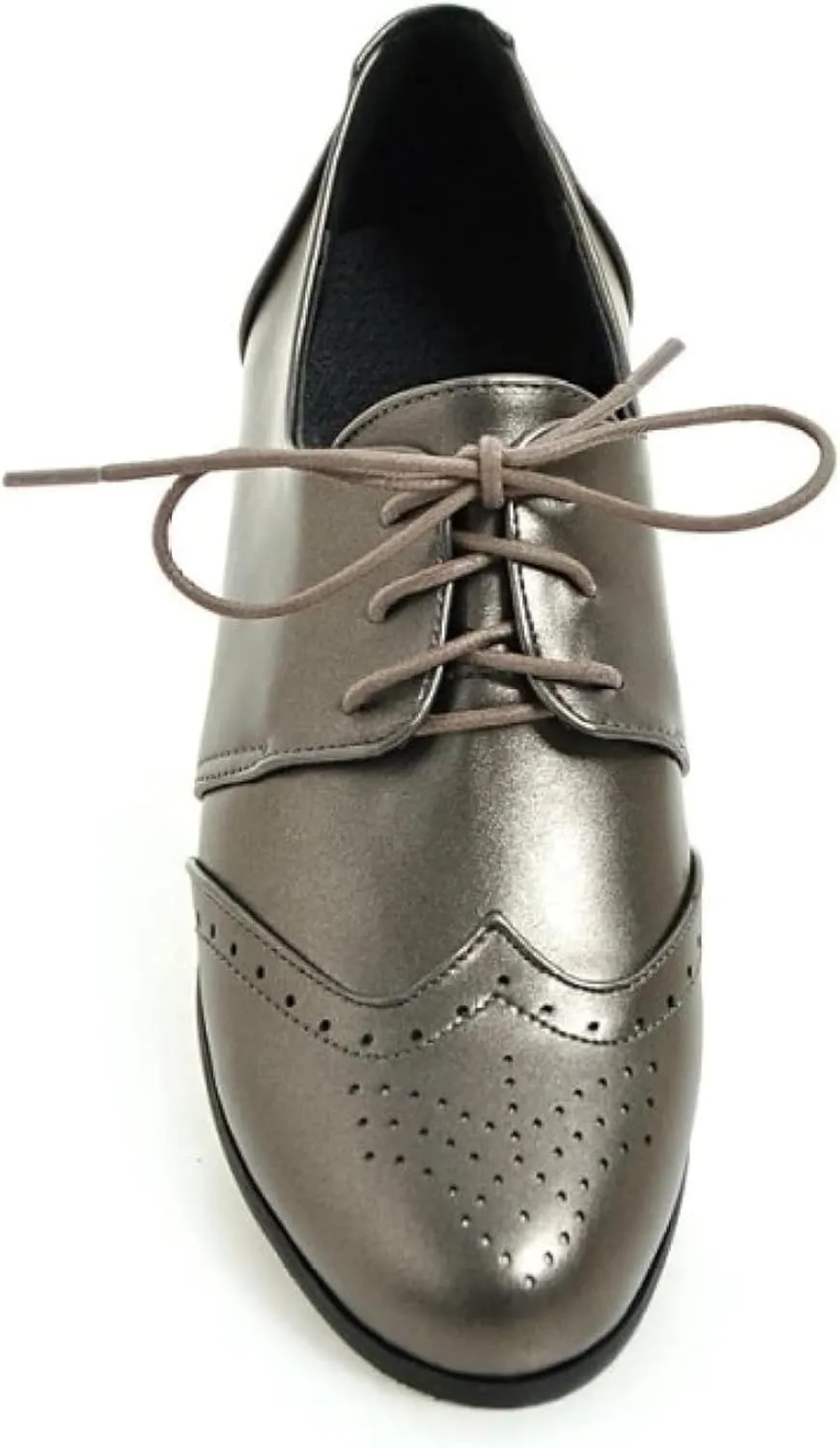 Women's Casual Low Heel Brogue Shoes, Lace up Perforated Oxford Shoes, Comfortable Round Toe Office Dress Shoes