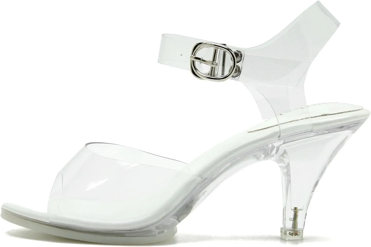 Womens Clear Heels Pointed Toe Ankle Strap Block Stiletto Heels Wedding Party Dress Sandals