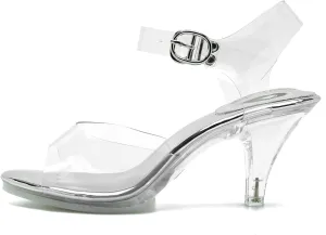 Womens Clear Heels Pointed Toe Ankle Strap Block Stiletto Heels Wedding Party Dress Sandals