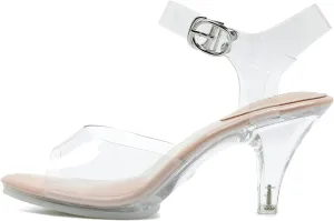 Womens Clear Heels Pointed Toe Ankle Strap Block Stiletto Heels Wedding Party Dress Sandals