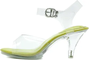Womens Clear Heels Pointed Toe Ankle Strap Block Stiletto Heels Wedding Party Dress Sandals
