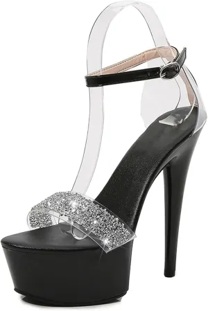 Women's Clear platform Stiletto heels Sexy Open Toe Ankle-Strap High Heels Party Bridal Evening Shoes