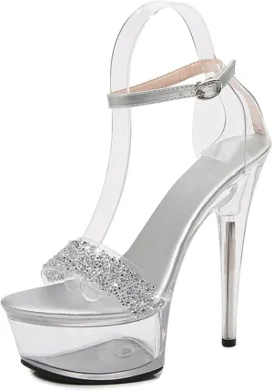 Women's Clear platform Stiletto heels Sexy Open Toe Ankle-Strap High Heels Party Bridal Evening Shoes