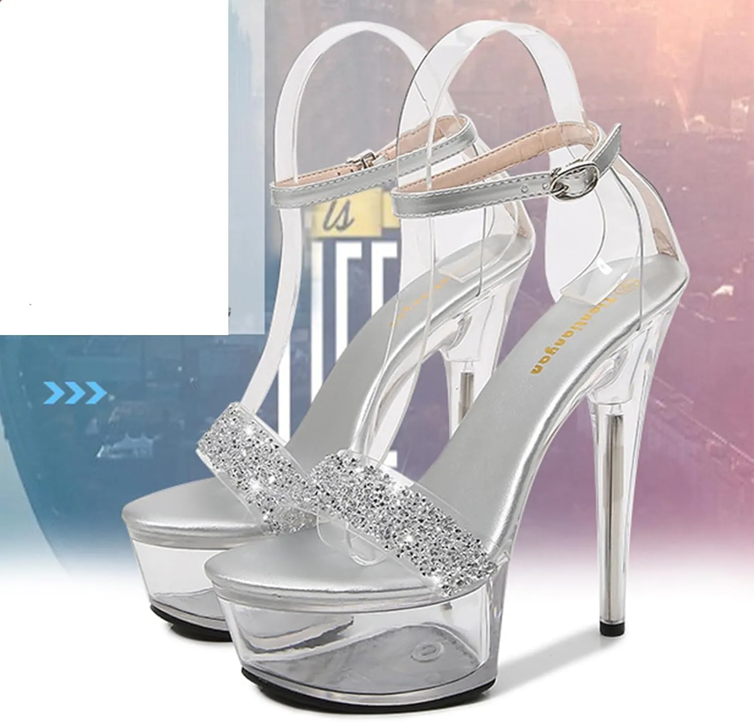 Women's Clear platform Stiletto heels Sexy Open Toe Ankle-Strap High Heels Party Bridal Evening Shoes