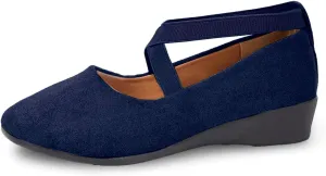 Women's Comfortable Fashion Flats Shoes Dressy Elastic Ankle Strap Round Toe Slip-On Flats Office Elastic Ankle Straps Shoes