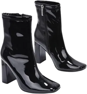Women's Fashion Ankle Boots Square Toe Chunky Block High Heel Mid Calf Booties