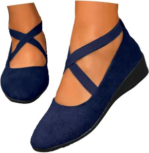 Womens' Fashion Pointed Toe Ballet Shoes Solid-Color Suede Elastic Band Casual Flats Shoes Comfortable Elegant Footwear