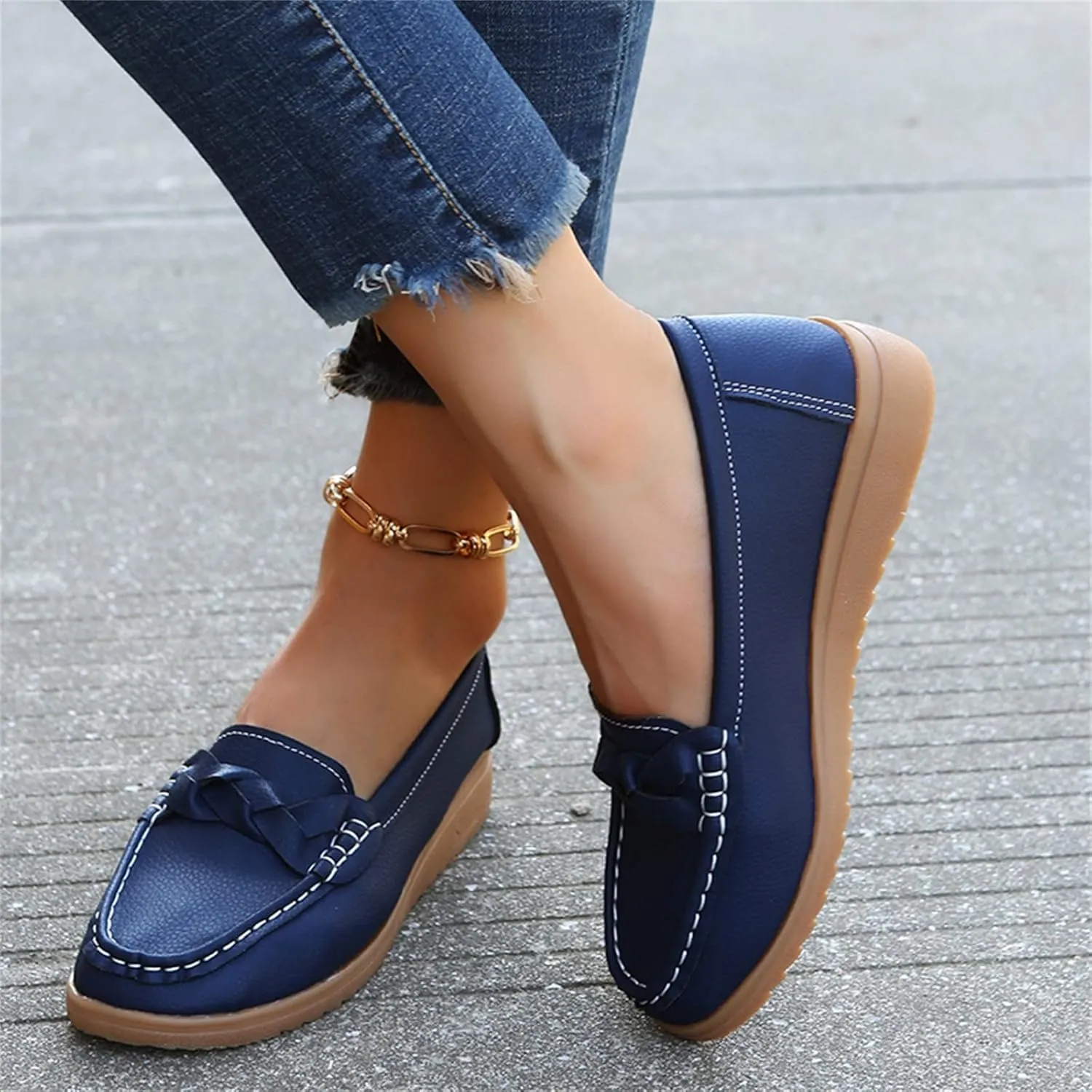 Womens Flats Comfortable Dressy Loafers Lightweight Walking Flat Slip On Work Shoes Round Toe Flats Loafers